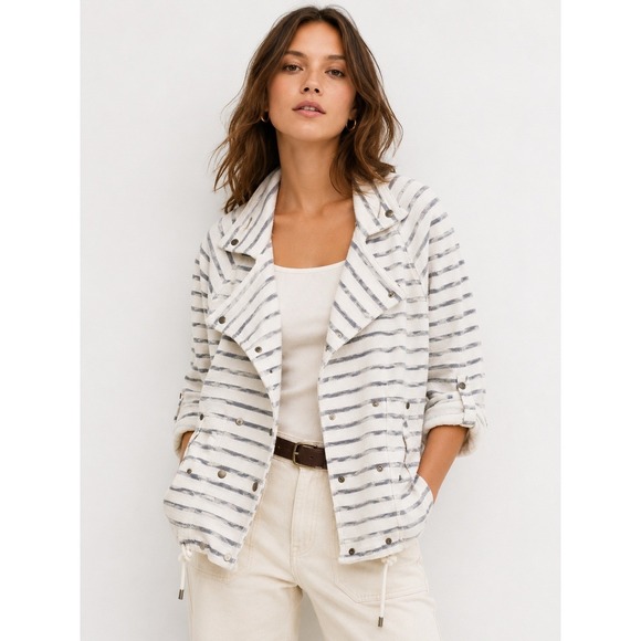 Dolan Left Coast Collection Jackets & Blazers - Dolan Jacket Womens M White Blue Left Coast Striped Sailor Coastal Nautical